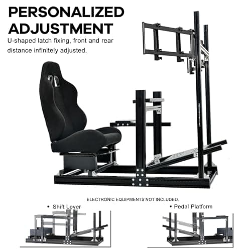 Anman Aluminum Profile Racing Simulator Cockpit with Triple Monitor Mount Black Seat,for Logitech/Thrustmaster/Fanatec Direct Drive Steering Wheel, GPRO T818,Multi Adjustable Universal cockpit