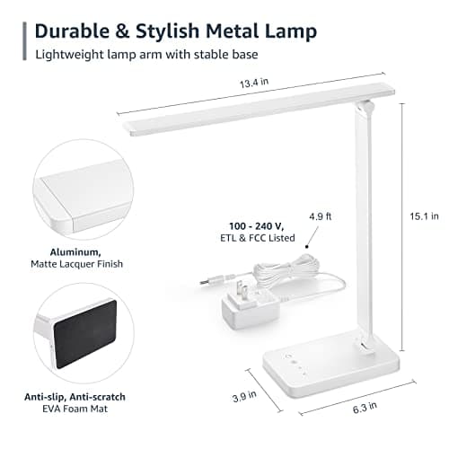 Lepro LED Desk Lamp, Metal Desk Light 9.5W 800lm, Forbes Vetted Best Task Lamp, 5 Color Modes 5 Brightness Level, Dimmable Home Office Desktop Lamp for Reading, Crafting, Sewing, Puzzle, Nail, White