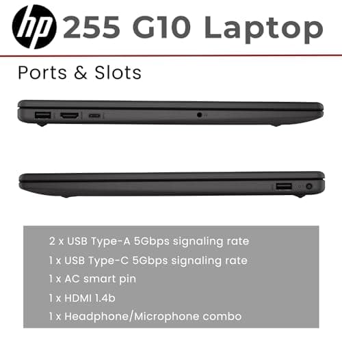 HP 255 G10 15.6" FHD Business Laptop, AMD Ryzen 7 7730U, 32GB RAM, 1TB PCIe SSD, Numeric Keypad, Webcam, Wi-Fi 6, HDMI, Windows 11 Pro, Black