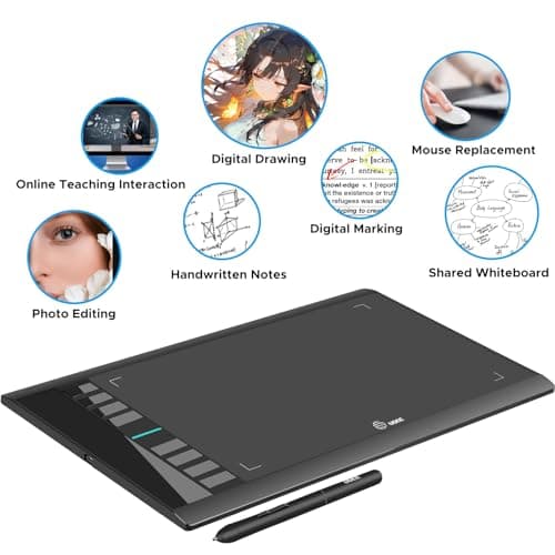 Graphics Drawing Tablet, UGEE M708 10 x 6 inch Large Digital Drawing Pad with 8 Hot Keys 8192 Levels Pen, Graphic Tablets for Computer Graphic Board Creation Sketch for PC/Laptop/Mac OS/Linux/Chrome