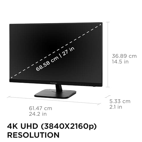 ViewSonic VA2756-4K-MHD 27 Inch IPS 4K Monitor with Ultra-Thin Bezels, HDMI and DisplayPort Inputs for Home and Office
