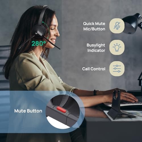 Yealink WH64 Hybrid Wireless Headset Dongle & Charging Stand, 492ft Range DECT&Bluetooth Headphones for Teams, Zoom UC,Dual Ear Noise Cancelling Portable Headsets with 3X Mic, 32H Calls,(PC/Phone)