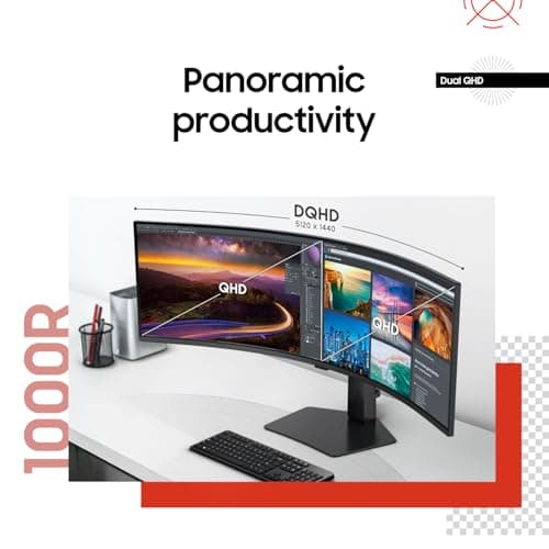 Samsung 49” Business Curved Ultrawide Dual QHD Computer Monitor, USB-C, DisplayPort, HDMI, 120Hz, VESA DisplayHDR 400, Built-in Speakers, Height Adjustable Stand, Eye Care, LS49C954UANXZA, 2024