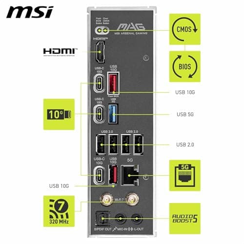 msi MAG B850 Tomahawk MAX WiFi V1 Motherboard, ATX - Supports AMD Ryzen 9000/8000 / 7000 Processors, AM5-80A SPS VRM, DDR5 Memory Boost 8400+ MT/s (OC), PCIe 5.0 x16, M.2 Gen5, Wi-Fi 7, 5G LAN