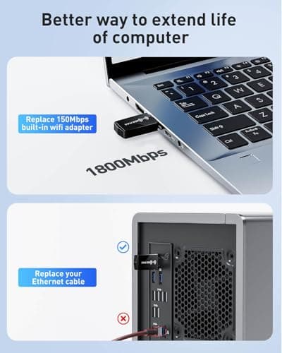 USB WiFi Adapter for PC Desktop - WiFi 6 AX1800Mbps 5GHz 2.4GHz USB 3.0 Wireless Wi-Fi Network Adapter for Desktop Computer Laptop with High Gain Wi-Fi Antenna Supports Win11/10