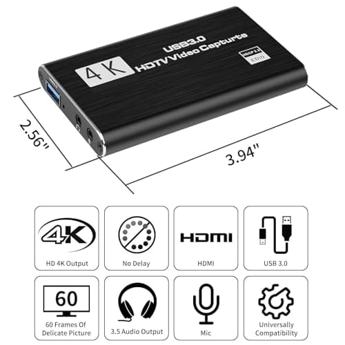 4K HDMI Video Capture Card, Gaming Capture Card with Microphone, Full HD 1080P 60FPS USB Video Capture Device