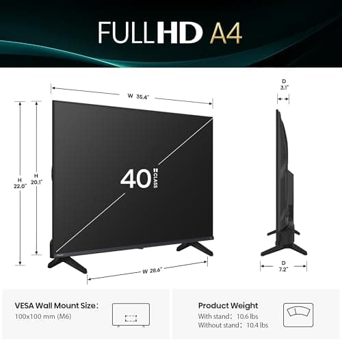 Hisense 40-Inch Class A4 Series FHD 1080p Smart Fire TV (40A4NF, 2025 Model) - DTS Virtual: X, Slim Bezel Design, Alexa Built in
