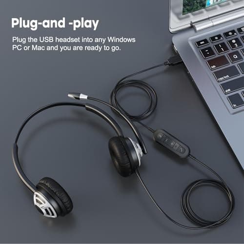 MKJ USB Headset for Call Centers & Office - Noise Canceling Microphone, Wired USB Headphone for Computer PC Laptop, Compatible with Zoom, Ms Teams, Webex, Google Meet, Ideal for Hybrid Workspaces