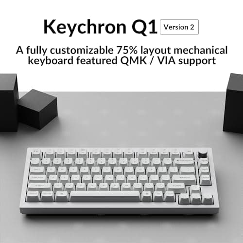 Keychron Q1 RGB Wired Custom Mechanical Keyboard, 75% Layout QMK/VIA Programmable Macro with Hot-swappable Gateron G Pro Brown Switch Double Gasket Compatible with Mac Windows Linux (White) -Version 2