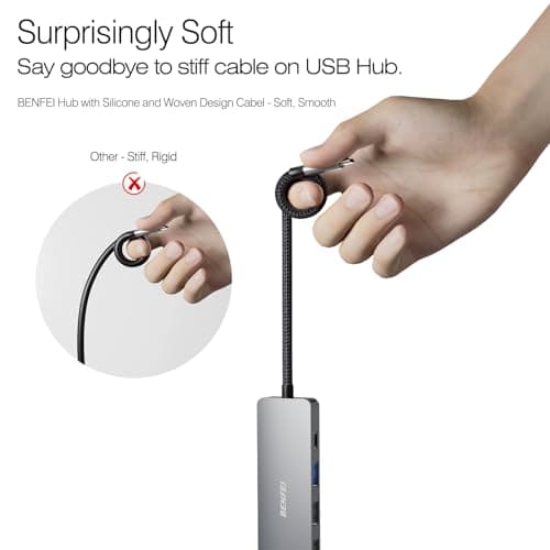 BENFEI USB C Hub 5-in-1 with 4K HDMI(Certified), 100W Power Delivery, 3 USB-A, Silicone Cable, Aluminum Case Compatible with MacBook Pro/Air, iPad Pro, iMac, iPhone 15 Pro/Pro Max, XPS, Thinkpad