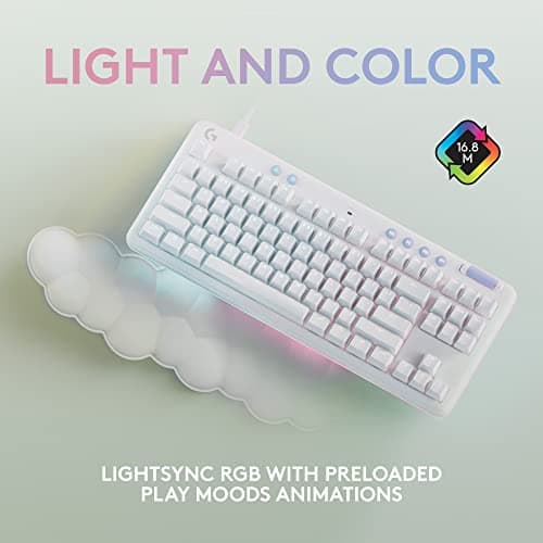 Logitech G713 Wired Mechanical Gaming Keyboard with LIGHTSYNC RGB Lighting, Tactile Switches (GX Brown), and Keyboard Palm Rest, PC and Mac Compatible - White Mist
