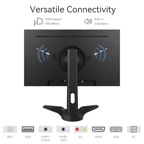 23.8 inch Computer Monitor 1920x1080 Vertical PC Monitor with HDMI VGA AV BNC USB Ports, Multi-Function Stand, VESA, Display Frameless Build-in Speakers for Office Home