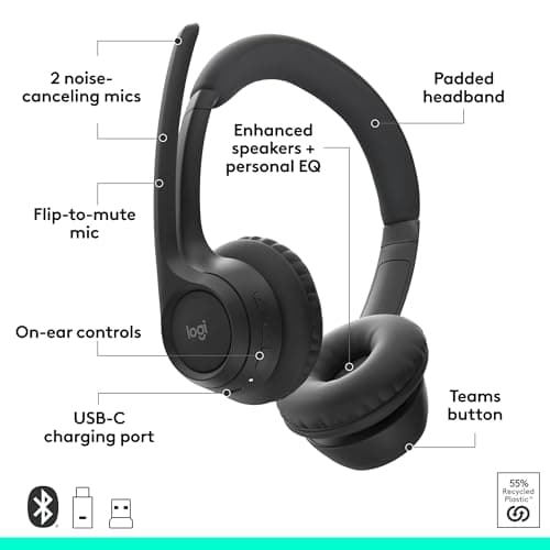 Logitech Zone 305 for Business, Wireless Bluetooth Headset with Microphone, for Microsoft Teams, Compatible with Windows, Mac, Chrome, Linux, iOS, iPadOS, Android