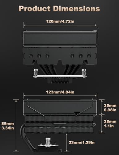 upHere Low Profile CPU Cooler Φ6mm*6 Low Profile Cooler 120mm Fan Low Profile CPU Cooler AM4 Compatible with AM5/Intel LGA 2011/2066(X79/X99)/1851/1700/1200/1150/1121/1155/1156/1366/1356/AM3/AM2/AM3+