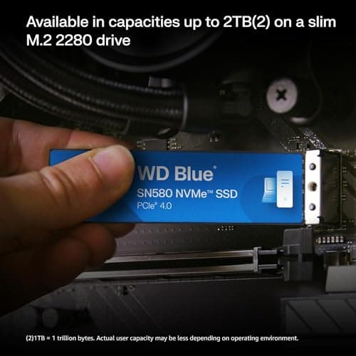 Western Digital 500GB WD Blue SN580 NVMe Internal Solid State Drive SSD - Gen4 x4 PCIe 16Gb/s, M.2 2280, Up to 4,000 MB/s - WDS500G3B0E