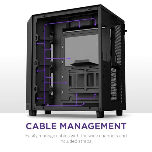 NZXT H6 Flow | CC-H61FB-01 | Compact Dual-Chamber Mid-Tower Airflow Case | Panoramic Glass Panels | High-Performance Airflow Panels | Includes 3 x 120mm Fans | Cable Management | Black