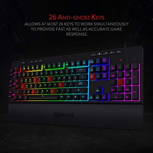 Redragon K512 Shiva RGB Backlit Membrane Gaming Keyboard with Multimedia Keys, Linear Mechanical-Feel Switch, 6 Extra On-Board Macro Keys, Dedicated Media Control, Detachable Wrist Rest