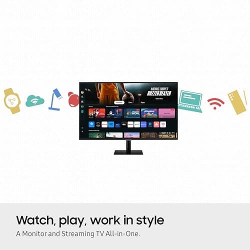SAMSUNG 32-Inch M7 (M70D) Series 4K UHD Smart Monitor with Streaming TV, Speakers, HDR10, USB-C, Multiple Ports, Gaming Hub, SolarCell Remote, Vision Accessibility Tools, LS32DM702UNXGO, 2024, Black