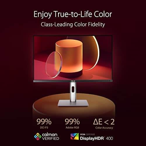 ASUS ProArt Display 27” 4K HDR Professional Monitor (PA279CRV) - IPS, UHD (3840 x 2160), 99% DCI-P3/Adobe RGB, ΔE < 2, Calman Verified, USB-C PD 96W, DisplayPort, Daisy-Chain, Ergonomic, 3yr Warranty