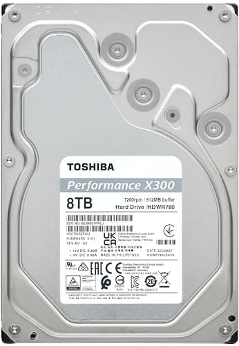 Toshiba X300 8TB Performance & Gaming 3.5-Inch Internal Hard Drive – CMR SATA 6 GB/s 7200 RPM 512 MB Cache - HDWR780XZSTA