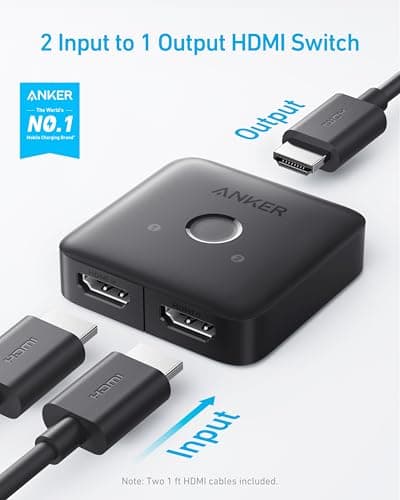 Anker HDMI Switch with 2 Pack 1ft HDMI 2.0 Cable, 4K@60Hz HDMI-Splitter, 2 in 1 Out with Smooth Finish, Supports HDR, Dolby, Compatible with Laptops, PC, Xbox Series, PS5 / PS4, Projector, and More