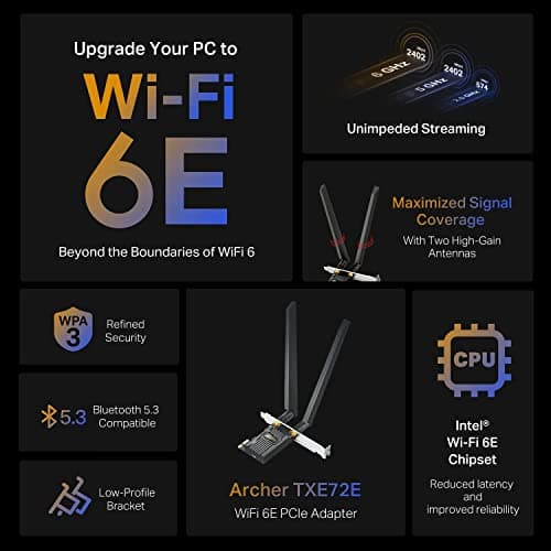TP-Link WiFi 6E Intel AX210 AXE5400 PCIe WiFi Card for Desktop PC - (Archer TXE72E), Bluetooth 5.3, WPA3, 802.11ax Tri Band Wireless Adapter with MU-MIMO, OFDMA, Ultra-Low Latency, for Windows 10,11