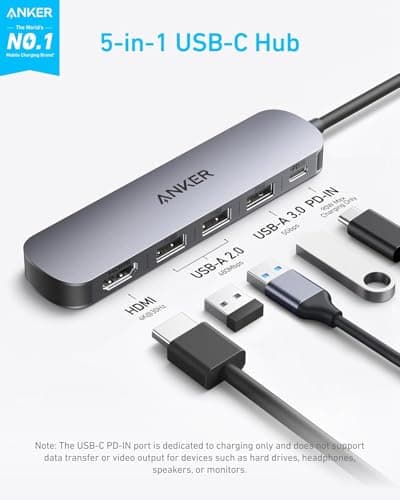 Anker USB C Hub (5-in-1), 4K@30Hz HDMI USB Hub with 90W Max Power Delivery, USBC & USBA Data Ports, Compact and Stylish for MacBook, Dell XPS, and More (Charger Not Included)