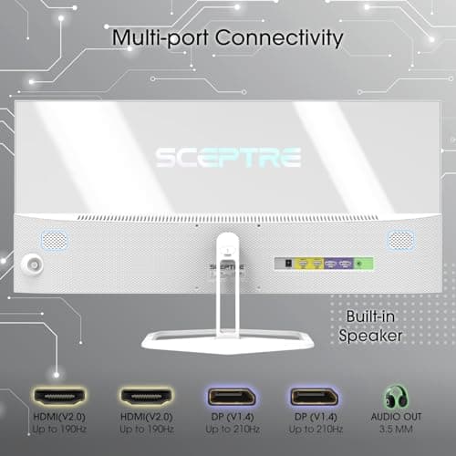 Sceptre IPS 30-inch Gaming Monitor 2560 x 1080 DisplayPort x2 HDMI x2 up to 210Hz 1ms Ultra Wide/Slim Build-in Speakers, Tesla-White 2025 (E305B-FU200TW)