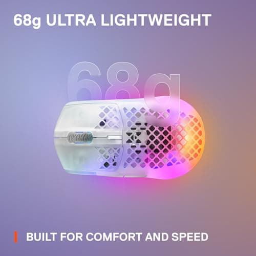 SteelSeries Aerox 3 Wireless - Holey RGB Gaming Mouse - 18K DPI TrueMove Air Optical Sensor - Ultra-Lightweight Water Resistant Design - Ghost