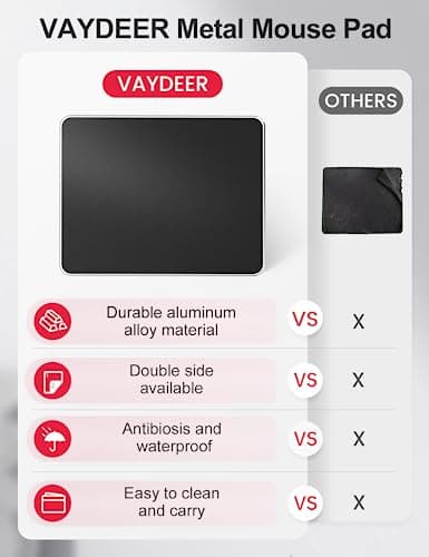 Vaydeer Hard Metal Mouse Pad for Desk Black Metal Aluminum Mouse Pad Mat Smooth Magic Ultra Thin Double Side Mouse Mat Waterproof for Gaming and Office, 9.05X7.08 Inch
