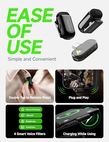 MAONO Wave T1 Mini Wireless Lavalier Microphone for iPhone 16 15, Android, Tablet, PC, Clip on Lapel Mic with USB-C Plug, Noise Cancellation, AI Voice Filter for Video Recording Vlog TikTok YouTube