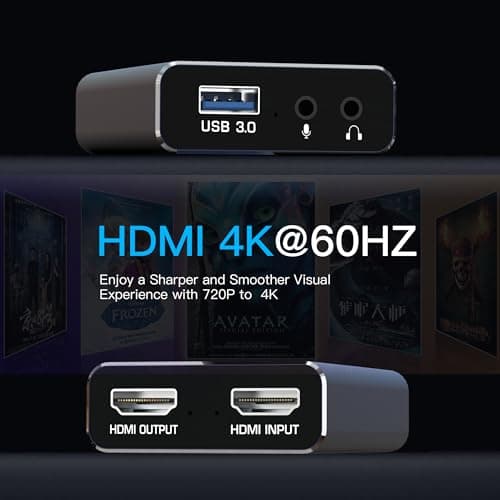 4K Capture Card Gray for Streaming, Recording & Gaming – HDMI Video Capture Device with USB 3.0, 1080p 60fps, Zero Latency for PS5, Xbox, Switch, OBS, PC, Mac – Plug & Play, No Driver Needed