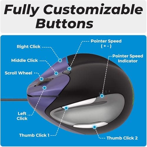 Evoluent VM4S Vertical Mouse 4 Small for Right Hand – Ergonomic Mouse Wired USB, Helps Reduce Carpal Tunnel, Adjustable Speed & Programmable Buttons, Vertical Ergonomic Wired Mouse, Gaming/Office Use