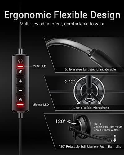 EH05-U Wired USB Headset with Noise Cancelling Microphone for PC Laptop - Headphones with In-Line Control, Lightweight, Enhanced Sound & MIC Mute