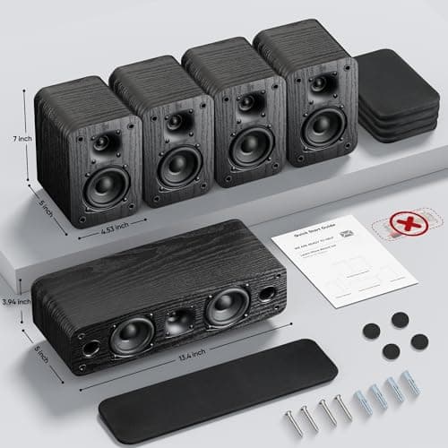 Saiyin 5.0 Home Theater System, 100w HiFi Surround Sound Speakers with Stereo Surround Sound and Classic Rretro Wood Grain for TV/PC, Passive, Amplifier or Receiver Required, Cable Not Included