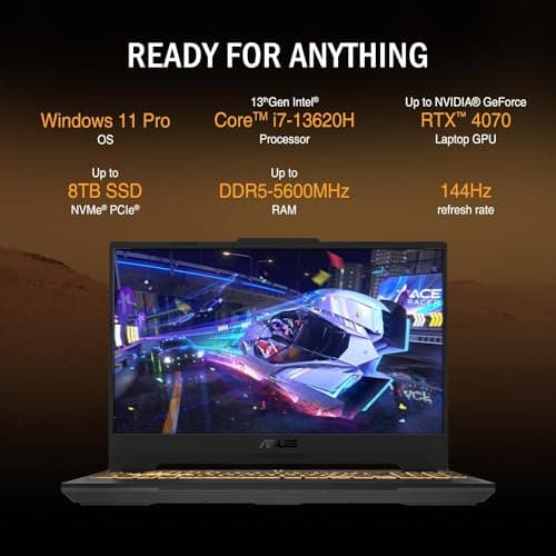 ASUS 2024 TUF 15.6 i7 RTX 4070 Premium Gaming Laptop, 13th Generation Intel 10-Core i7-13620H, 64GB DDR5 RAM, 2TB PCIe 4.0 SSD, RGB Backlit Keyboard, Thunderblot 4, Win11 PRO, W/Portable SSD