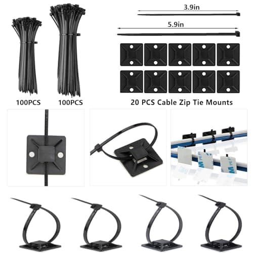 ELII 327 PCS Cable Management Kit 4 Cable Cable Sleeves,65 Cable Clips with 13Cord Holders,25 Roll Cable Organizer Straps,200 Fastening Cable Ties,20 Cable Zip Tie Mounts for Computer (Black)