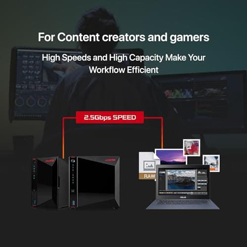 Asustor AS5402T, 2 Bay NAS, Intel Quad-Core 2.0GHz CPU, 4x M.2 NVMe SSD Slots, 2x2.5GbE Ports, 4GB DDR4 RAM, For Gaming and Live Stream, Network Attached Storage(Diskless)