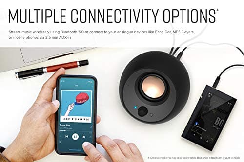 Creative Pebble V3 Minimalistic 2.0 Desktop Speakers With USB-C Audio, Clear Dialog Enhancement, Bluetooth 5.0, 8W RMS, 16W Peak Power, USB-A Converter (Black)