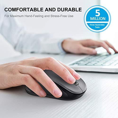 WisFox 2.4G Wireless Mouse for Laptop, Ergonomic Computer Mouse with USB Receiver and Type-C Adapter, 3 Adjustable Levels DPI, 6 Button Cordless Wireless Mice (Grey)