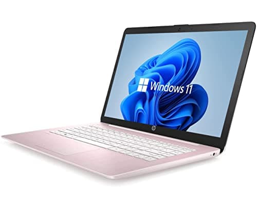 HP 14" HD Laptop, Windows 11, Intel Celeron Dual-Core Processor Up to 2.60GHz, 4GB RAM, 64GB SSD, Webcam, Dale Pink (Renewed)