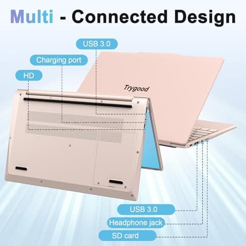 14'' Student Laptop Computer,1080P FHD Display,8GB RAM,512GB SSD,N5095 CPU College Student Pink Laptop,Numeric Keypad,256GB TF Card,Webcam, 5GWiFi, HDMI,Pink