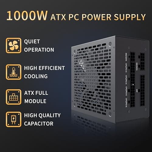 MUSETEX PC Power Supply 1000W, Full Modular ATX Power Supply, Multi Connectors Computer Power Supplies, 140mm Ultra Quiet Cooling Fan, PC PSU, Black (MU1000)