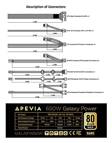 Apevia ATX-GX650W Galaxy 650W 80+ Gold Certified Active PFC ATX Semi-Modular Gaming Power Supply