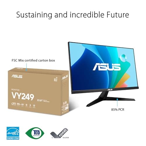ASUS 24” (23.8-inch viewable) Eye Care Monitor (VY249HF) - Full HD, IPS, 100Hz, IPS, SmoothMotion, 1ms, Adaptive Sync, Blue Light Filter, Flicker Free, HDMI, VESA Mountable, 3 Year Warranty