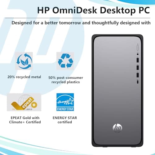 HP OmniDesk M02 Premium AI Copilot Tower Desktop, 20-Core Intel Core i7-14700, 64GB DDR5, 2TB SSD, Wired KB & Mouse, Wi-Fi 6, Bluetooth, Win11 Home, Black, Bundle with Lexar SL660 512GB Portable SSD