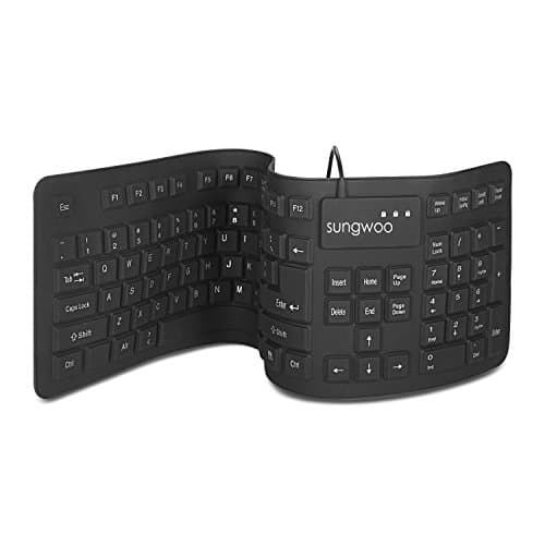 Sungwoo Foldable Silicone USB Wired Standard Waterproof Rollup Keyboard for PC Notebook Laptop, Full Size (Black)