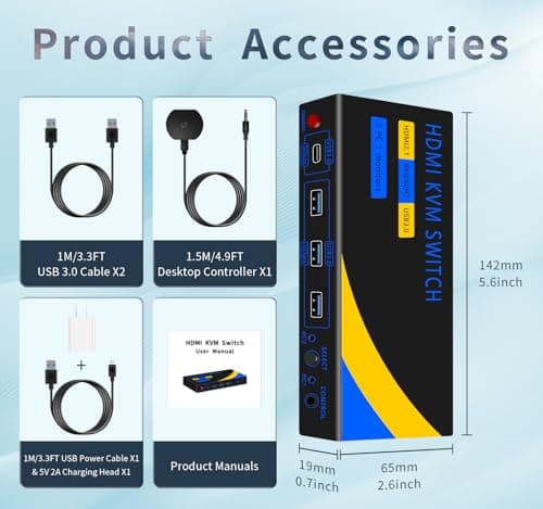 kvm Switch hdmi 8K@60HZ, 4* USB3.0(USB-A*3&USB-C) kvm Switch 1 Monitors 2 Computers,HDMI USB kvm Switches 2 Computers 1 Monitor,USB Switch 2 Computers Mouse Keyboard Switch,with Desktop Controller