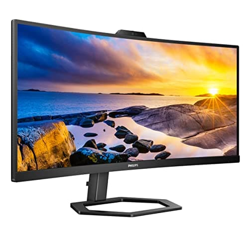 Philips 34E1C5600HE 34'' UltraWide QHD 21:9 Monitor with Built-in Windows Hello Webcam & Noise Canceling Mic, USB-C Docking, Stereo Speakers, 100Hz, 4-Year Advance Replacement