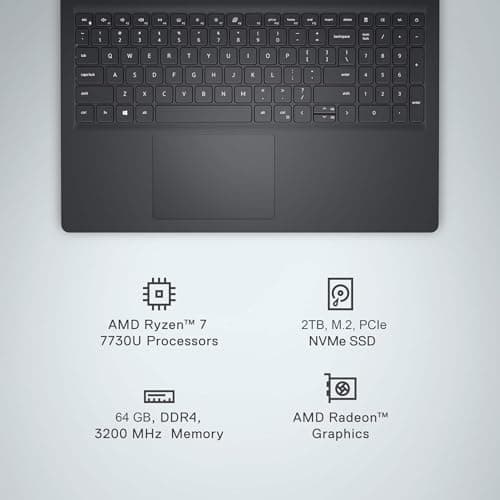 Dell Inspiron 15 Touchscreen Laptop (15.6" FHD, AMD Ryzen 7 7730U (> Intel i7-1255U), 64GB, 2TB SSD) Business, College Students, Enterprises, Numeric Keypad, Inspiron 3535 3000, Webcam, Win 11 Pro